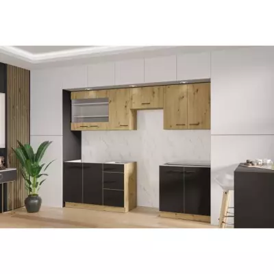 Cuisine complète MODENA - 260 cm - Chêne artisan / Noir mat