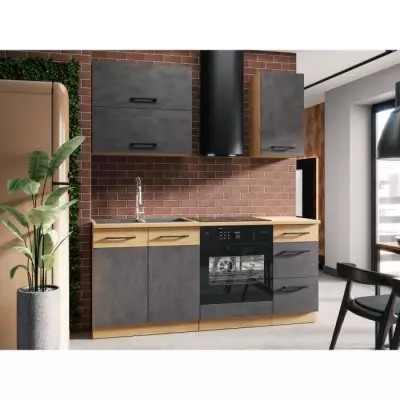 Colonne cuisine ROCK - Décor chêne et gris - 2 portes + 5 étagères