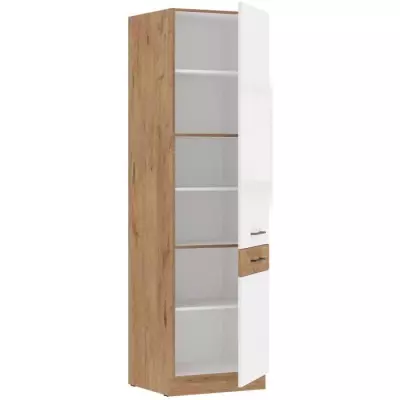 Colonne Rock: Mélaminé chene Lancelot et Blanc brillant - 60 cm