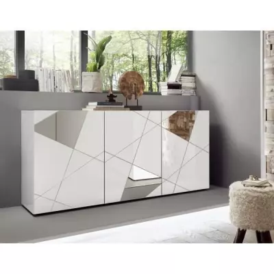 Buffet VICTORY 3 Portes Blanc Laqué Brillant - L181 cm