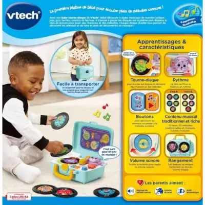 Tourne-disque VTECH BABY - Lecteur CD et Radio, dimensions compactes