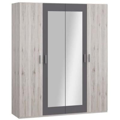 Armoire chambre ADRIA - Chene cendré / Gris foncé - 4 portes battantes