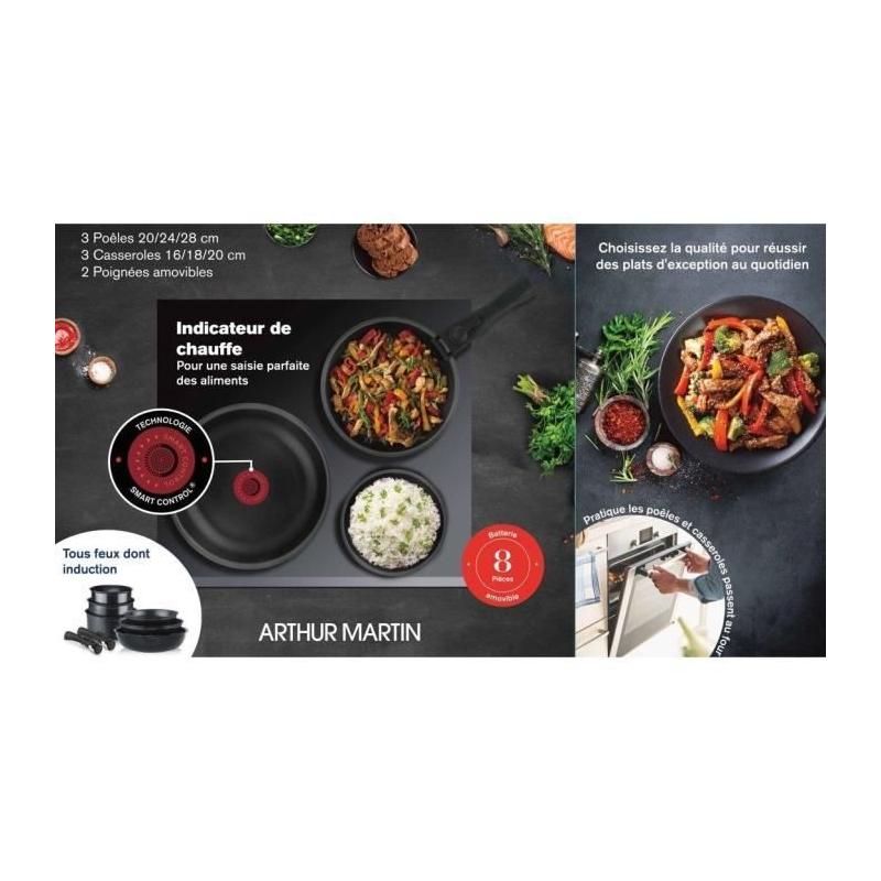Batterie de cuisine induction - Arthur Martin AM925B - 8 pièces - Poignée amovible