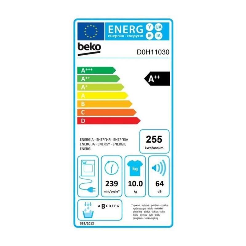 Seche-linge Pompe à Chaleur BEKO B300 Eco Sense D0H11030 - 10 kg - A++ - Blanc