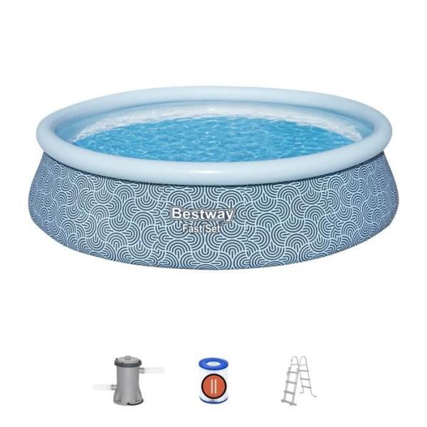 Kit Piscine gonflable BESTWAY - Fast Set™ - 457 x 107 cm - Ronde (Filtre a cartouche, échelle, 1 cartouche)