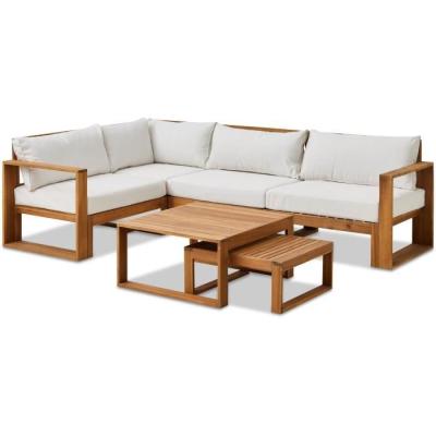Salon d'angle modulable en bois d'acacia blanc - 5 pers.