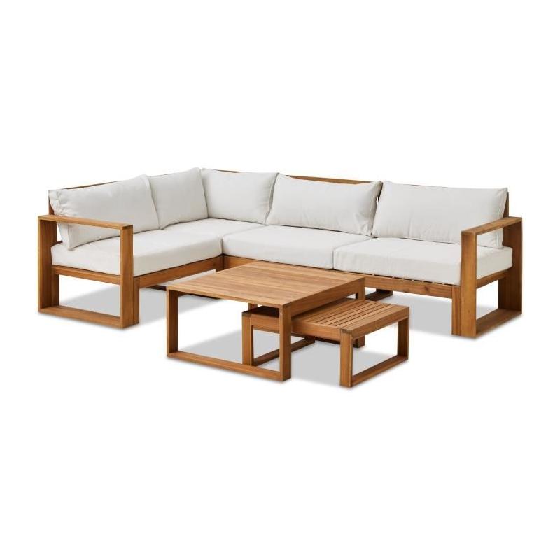 Salon d'angle modulable en bois d'acacia blanc - 5 pers.