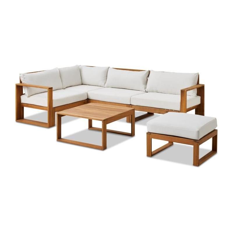Salon d'angle modulable en bois d'acacia blanc - 5 pers.