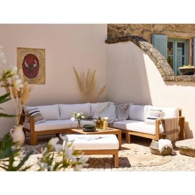 Salon de jardin d'angle modulable en acacia blanc cassé - 7 pers