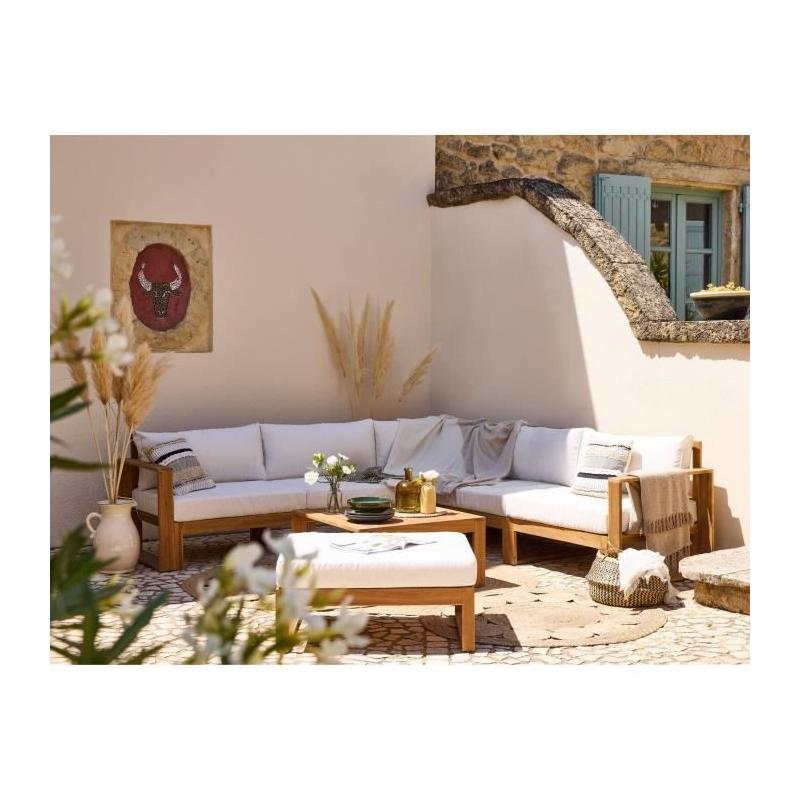 Salon de jardin d'angle modulable en acacia blanc cassé - 7 pers