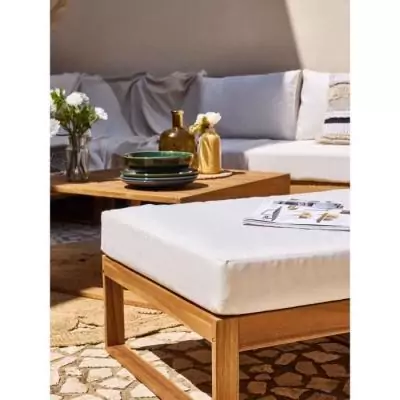 Salon de jardin d'angle modulable en acacia blanc cassé - 7 pers