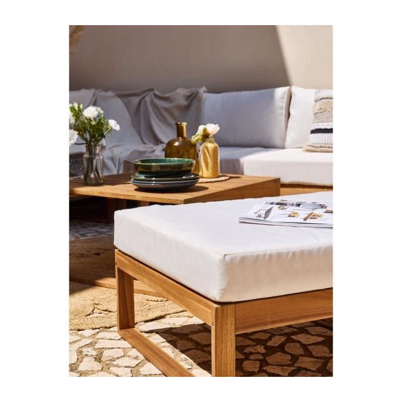 Salon de jardin d'angle modulable en acacia blanc cassé - 7 pers