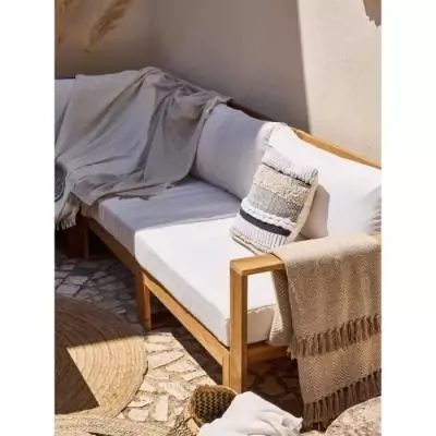 Salon de jardin d'angle modulable en acacia blanc cassé - 7 pers