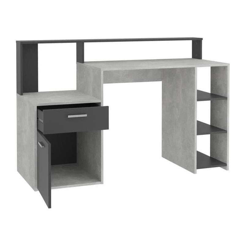 Bureau avec réhausse et rangements - Gris béton/antracite