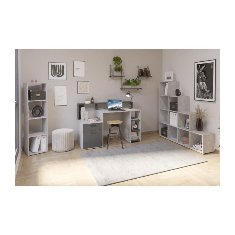 Bureau avec réhausse et rangements - Gris béton/antracite