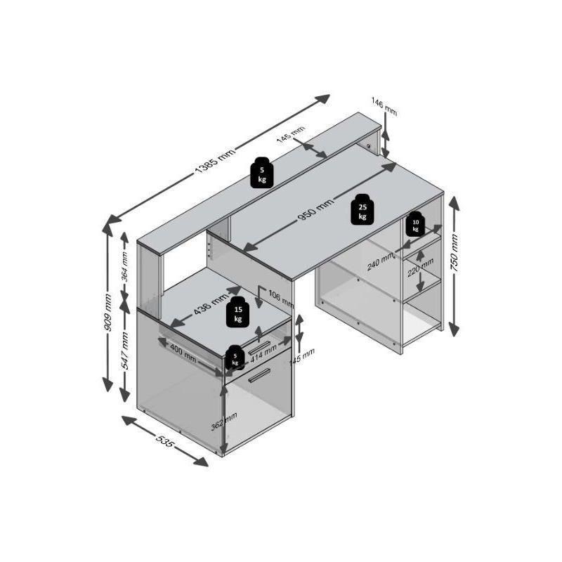 Bureau avec réhausse et rangements - Gris béton/antracite
