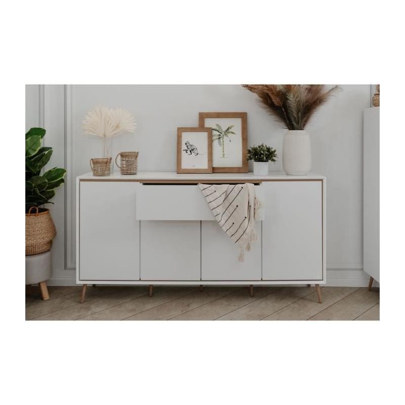 Buffet ARONA 51B Beige/Noir - 4 portes, 1 tiroir - 175 x 90 x 38 cm