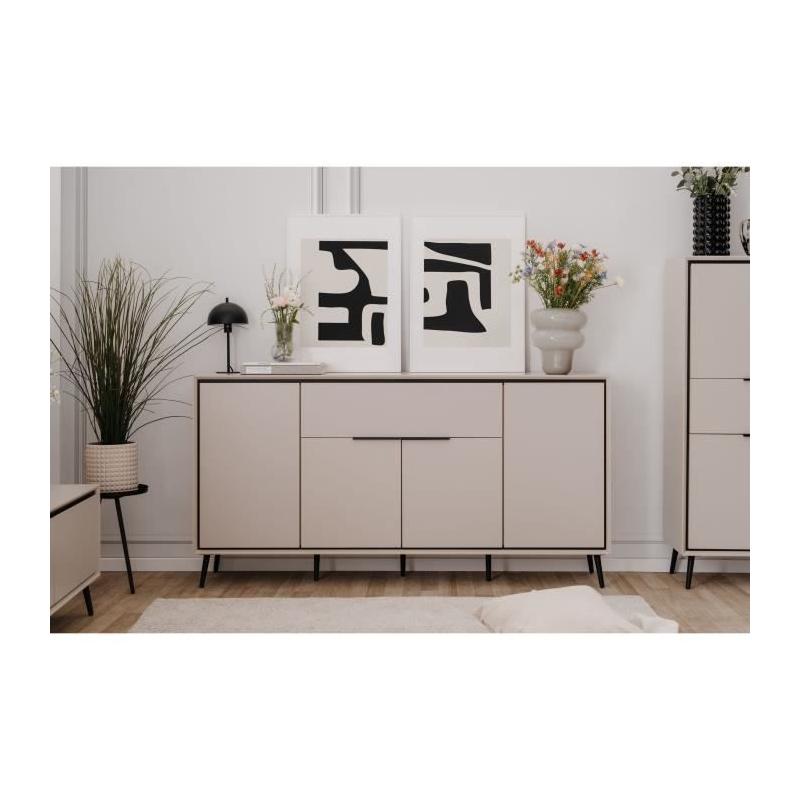 Buffet ARONA 51B Beige/Noir - 4 portes, 1 tiroir - 175 x 90 x 38 cm