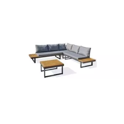 Salon de jardin aluminium 5 places gris anthracite et bois d'acacia