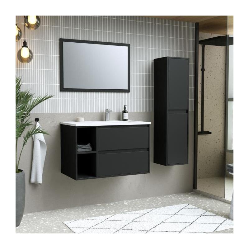 Ensemble DOMINO 80 cm: Vanity + Vasque + Miroir & Colonne