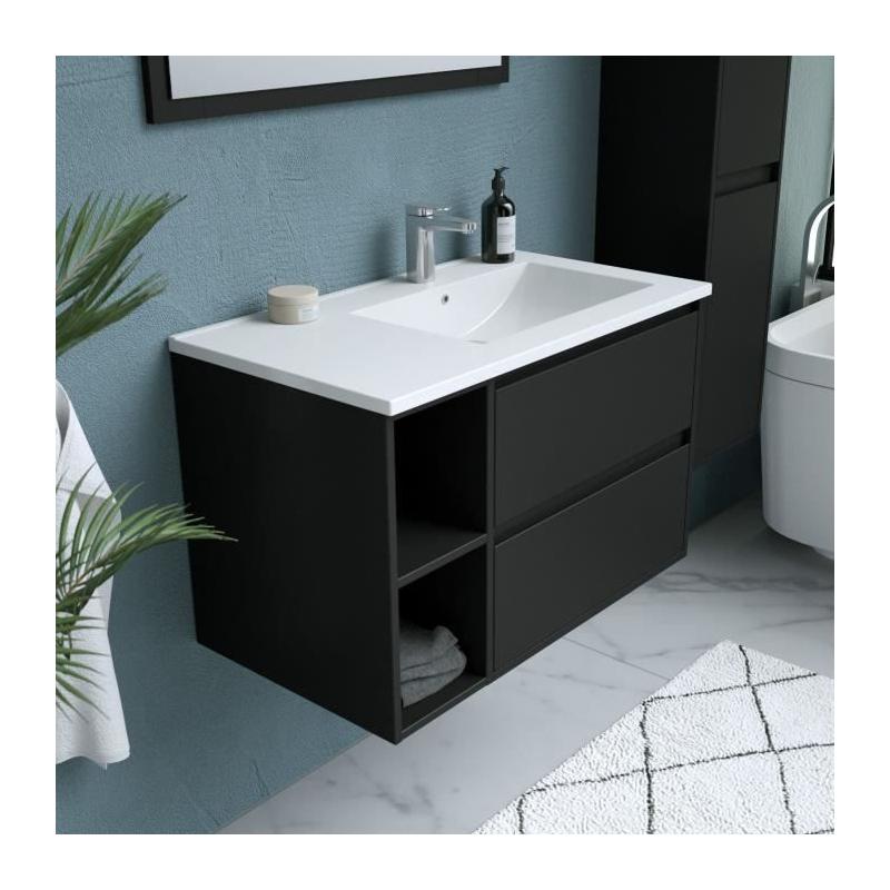 Ensemble DOMINO 80 cm: Vanity + Vasque + Miroir & Colonne