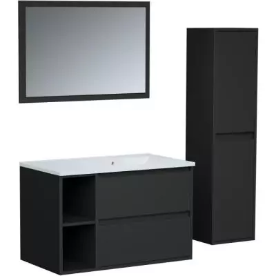 Ensemble DOMINO 80 cm: Vanity + Vasque + Miroir & Colonne