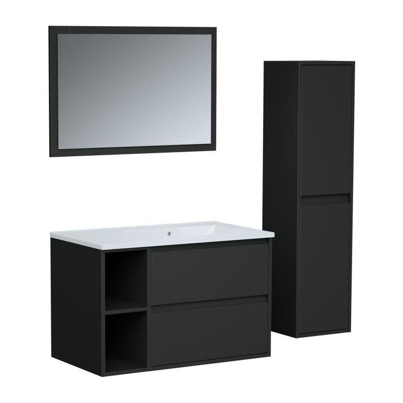 Ensemble DOMINO 80 cm: Vanity + Vasque + Miroir & Colonne