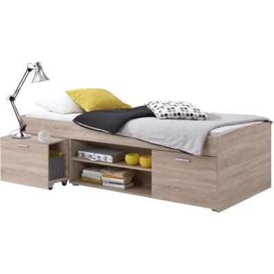 Lit combiné enfant CARLO - Mélamine chene - 90 x 200 cm - Design compact