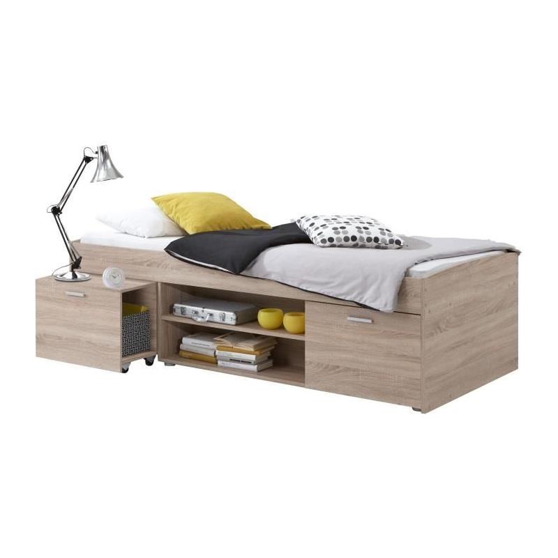 Lit combiné enfant CARLO - Mélamine chene - 90 x 200 cm - Design compact
