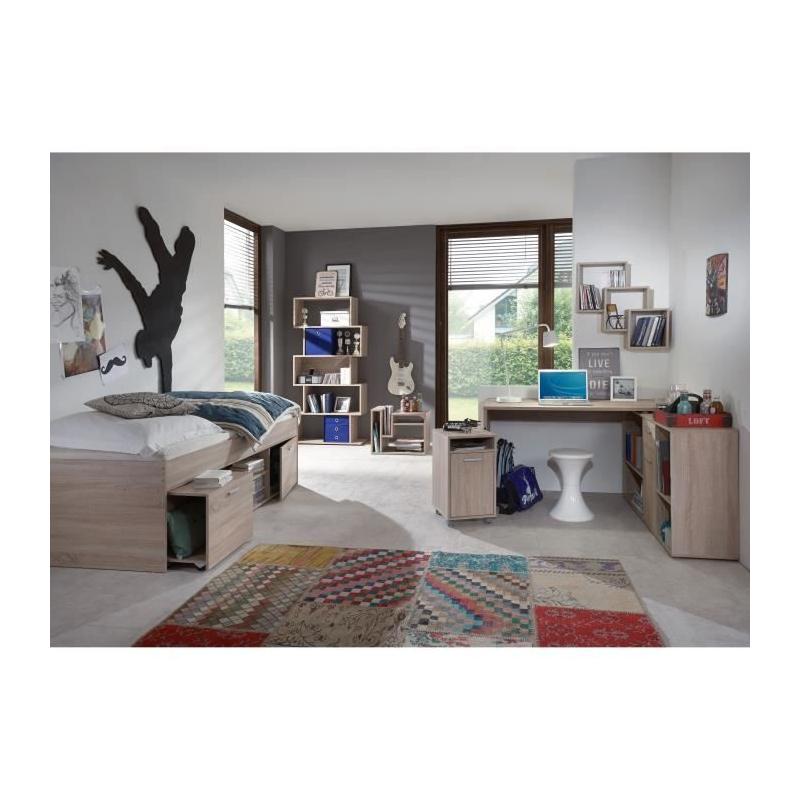 Lit combiné enfant CARLO - Mélamine chene - 90 x 200 cm - Design compact