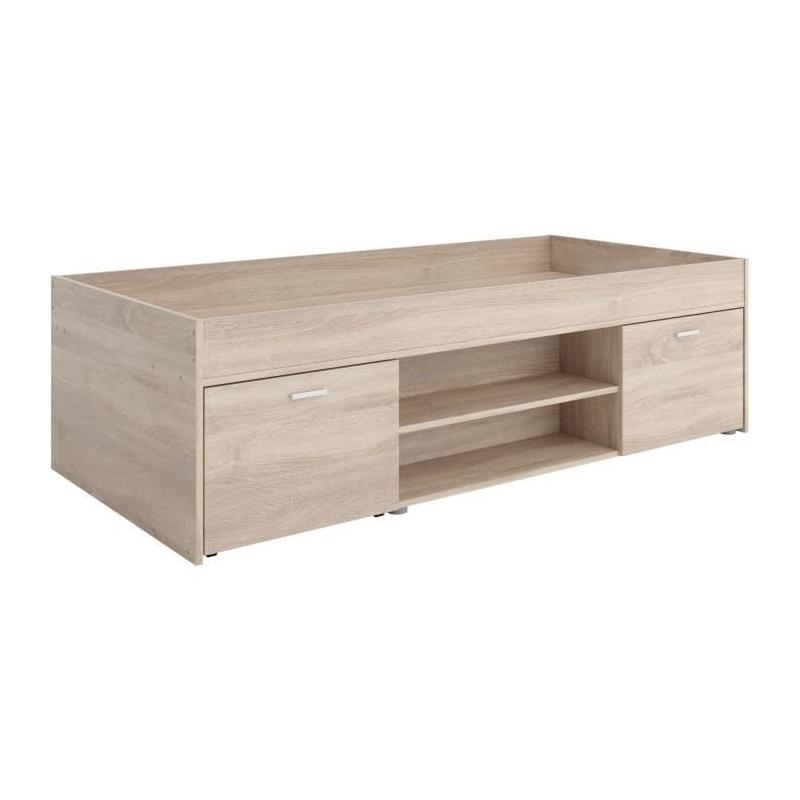 Lit combiné enfant CARLO - Mélamine chene - 90 x 200 cm - Design compact