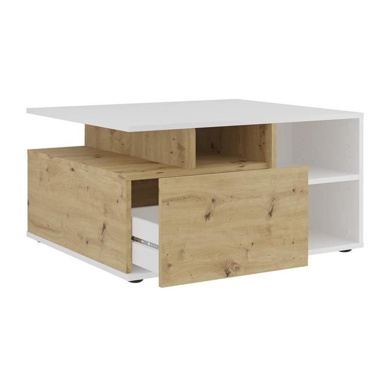 Table basse moderne - Blanc et Chene Artisan - L82 x H69,1 x P10,3 cm