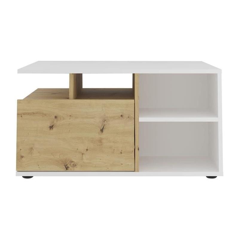 Table basse moderne - Blanc et Chene Artisan - L82 x H69,1 x P10,3 cm