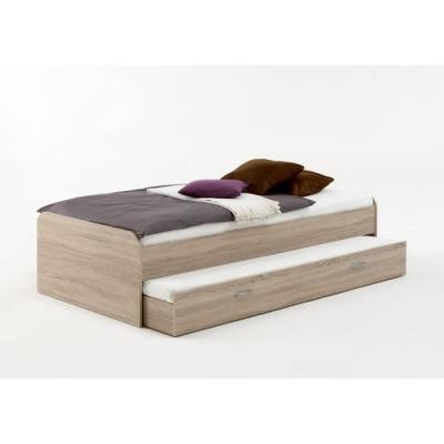 Lit gigogne double couchage chêne - L94,6 x H50,5 x P203 cm