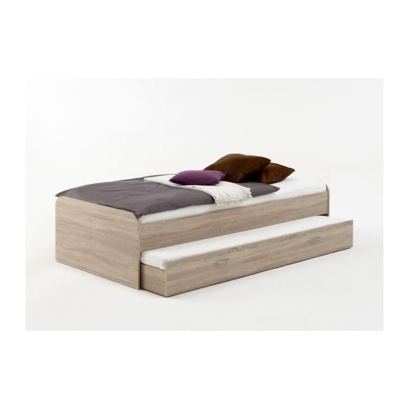 Lit gigogne double couchage chêne - L94,6 x H50,5 x P203 cm