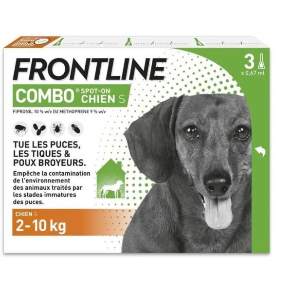 FRONTLINE 3 Pipettes antiparasitaires COMBO Chien - 2 a 10 kg - Puces, tiques, poux broyeurs
