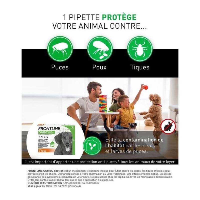 Antiparasitaire FRONTLINE 3 Pipettes Chien 2-10 kg
