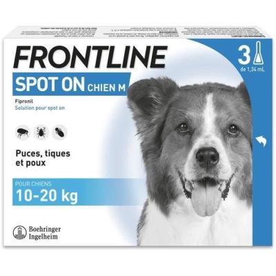 Protégez votre chien de 10 à 20 kg avec FRONTLINE 3 Pipettes Anti-Parasitaires - Puces, tiques, poux