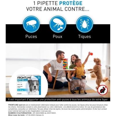 Protégez votre chien de 10 à 20 kg avec FRONTLINE 3 Pipettes Anti-Parasitaires - Puces, tiques, poux