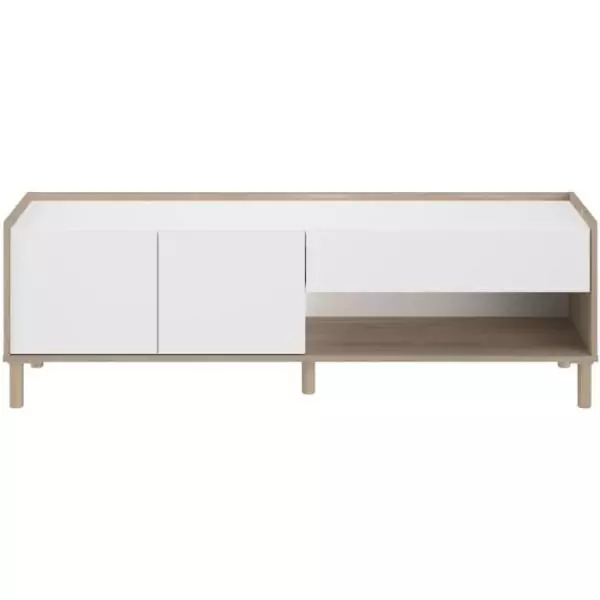 Meuble TV MORPHOS L 150 x P 40 x H 47,3 cm - Décor blanc / Chene - PARISOT