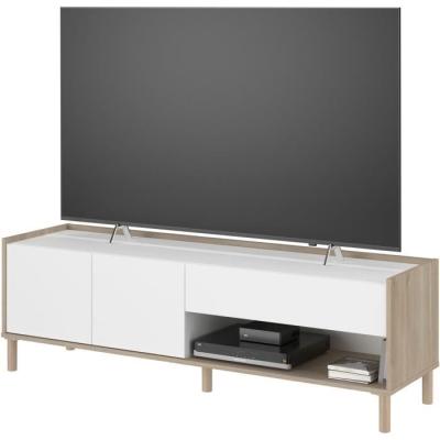 Meuble TV MORPHOS - Moderne et Pratique - Décor blanc / Chene - 150 x 47,3 x 40 cm