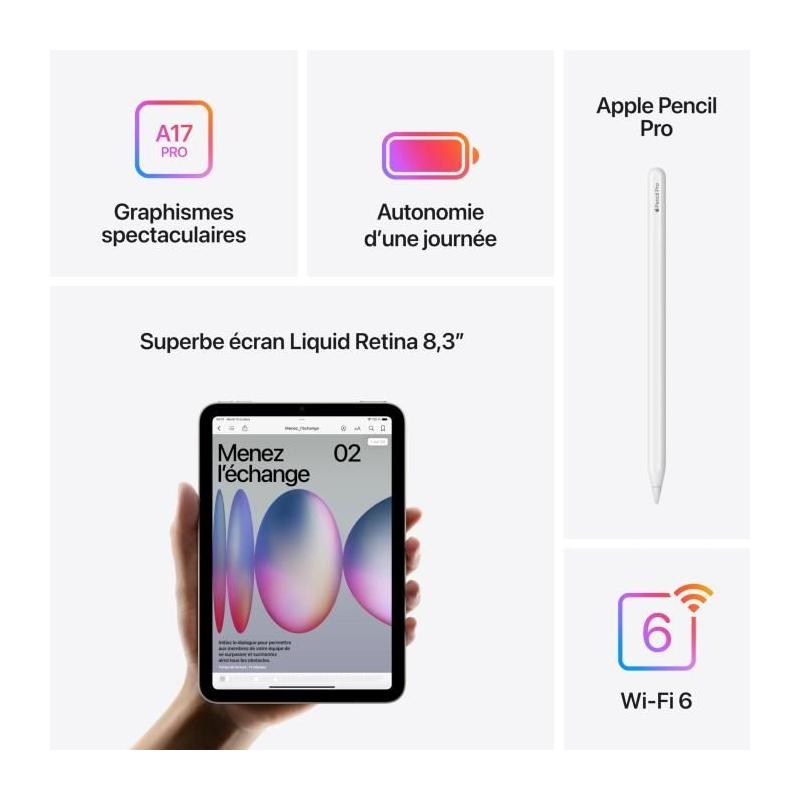iPad mini (2024) - 8.3'' WiFi 512 Go - Starlight, Compact et performant