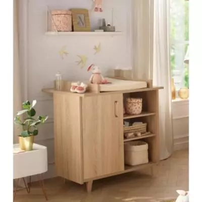 Ensemble complet trio bébé - Lit, Commode et Armoire - Sam Chêne doré