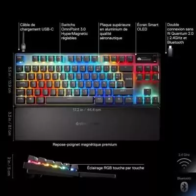 Clavier gamer mécanique sans fil SteelSeries Apex Pro TKL Gen 3 - Noir: compact et performant