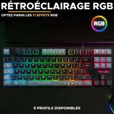 Clavier Gamer TKL - The G-Lab KEYZ CAESIUM - Effets RGB - Noir & Gris