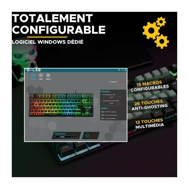 Clavier Gamer The G-Lab KEYZ CAESIUM RGB Gris & Noir TKL - Compact et Lumineux