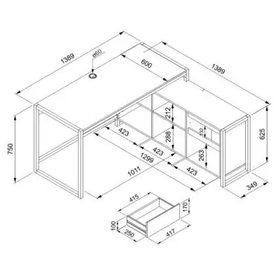 Bureau d'angle réversible Denver - Chêne artisan/Anthracite