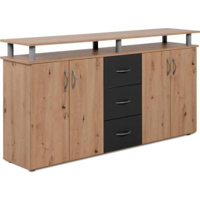 Buffet NEVADA: Style artisan en chêne et anthracite - 4 portes 3 tiroirs