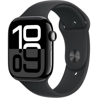 Apple Watch Series 10 GPS + Cellular - Boîtier Aluminium Jet Black - Bracelet Sport Noir - M/L
