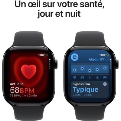 Apple Watch Series 10 GPS + Cellular - Boîtier Aluminium Jet Black - Bracelet Sport Noir - M/L